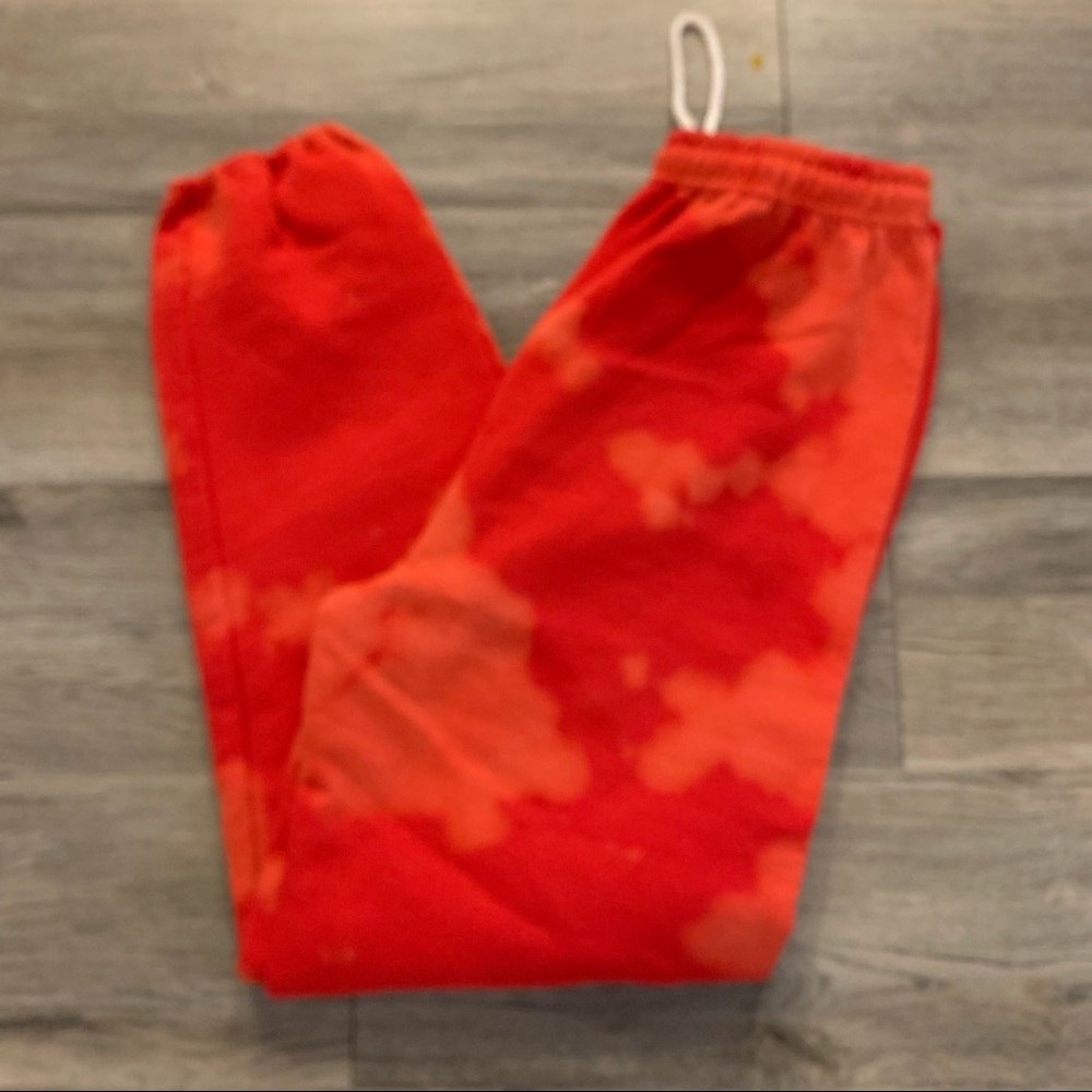 Bleach Tie Dye Red Sweatpants Jogger activewear Gym Workout Lounge Walk